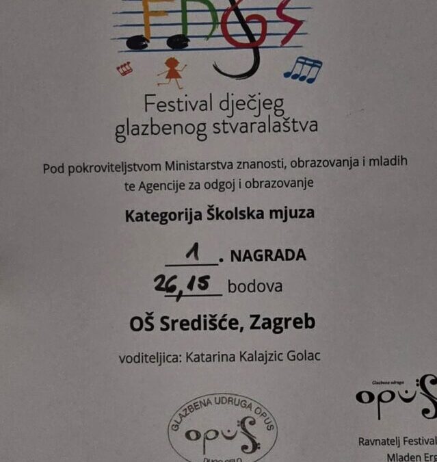 Veliki uspjeh na Festivalu dječjeg glazbenog stvaralaštva u Velikoj Gorici!