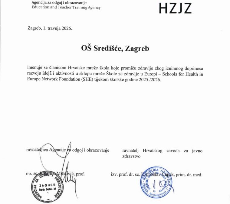 OŠ Središće uručeno imenovanje u mrežu SHE škola