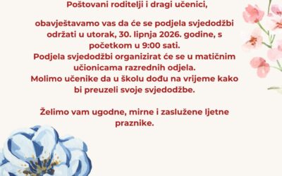 Podjela svjedodžbi za učenike od 1. do 7. razreda