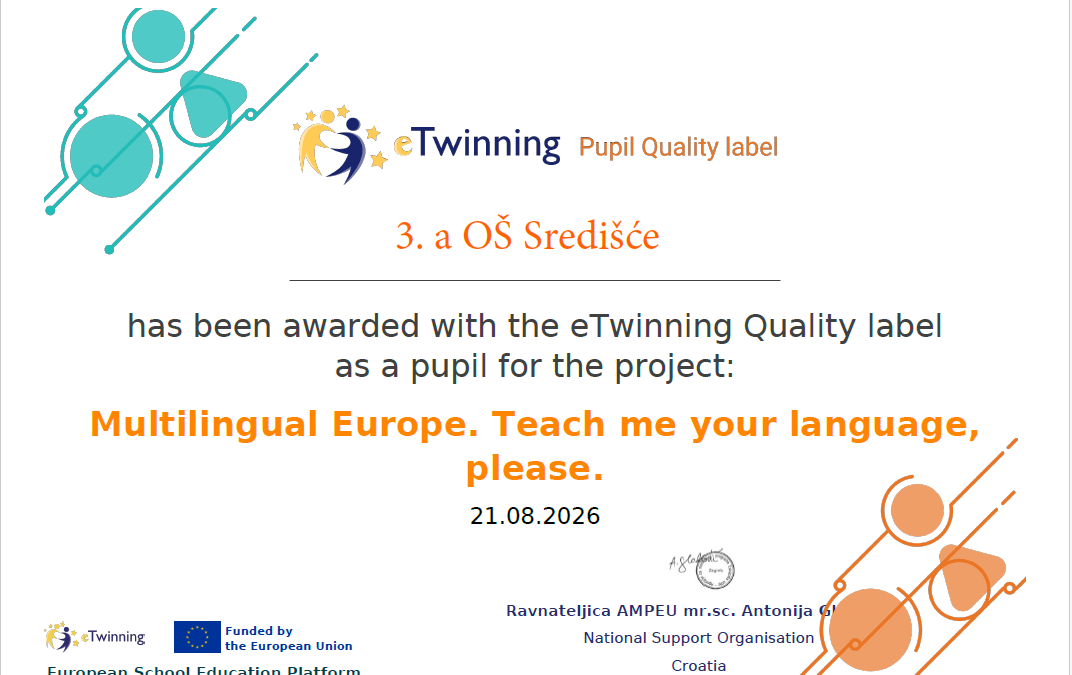 Oznake kvalitete za eTwinning projekt Multilingual Europe